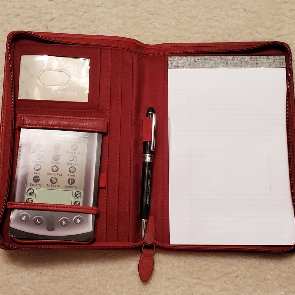 Vtg Red Real Leather Notebook 6x9 Holder Secretary Imprinted “Wilsons Leathers”